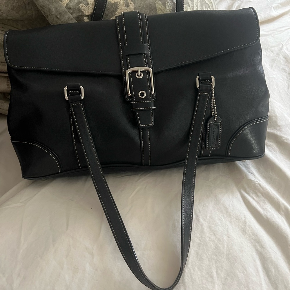 Coach Black Leather Tote Bag